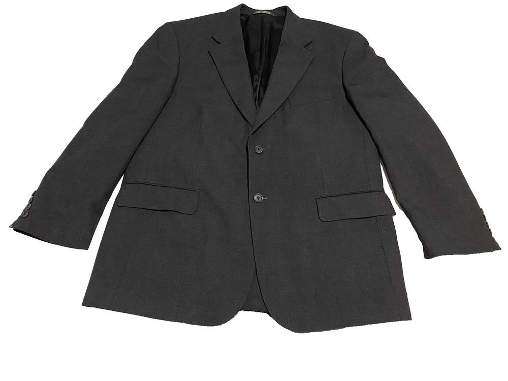 Stafford Mens Dark Grey Wool Sport Coat Size 44 Single Breasted Office Preppy